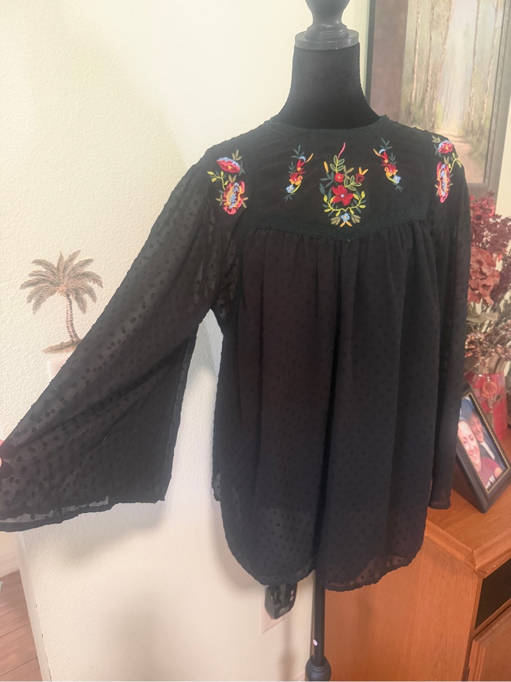 Black Embroidered Floral Blouse - Brand
